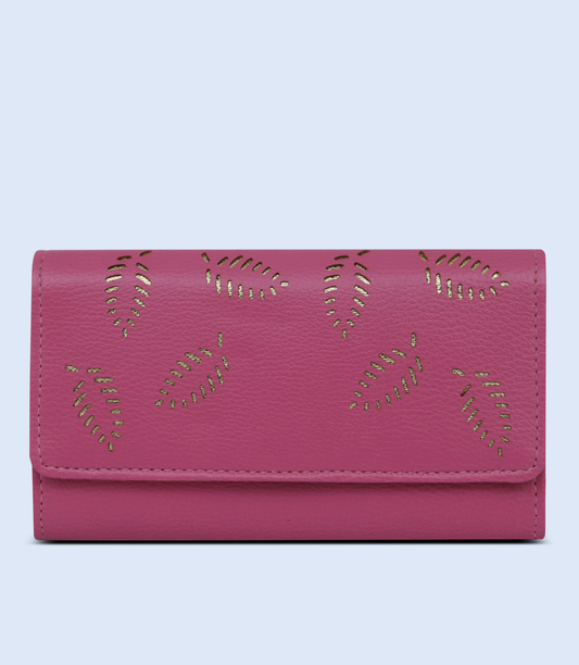 Pink Leaf-Pattern Leather Wallet