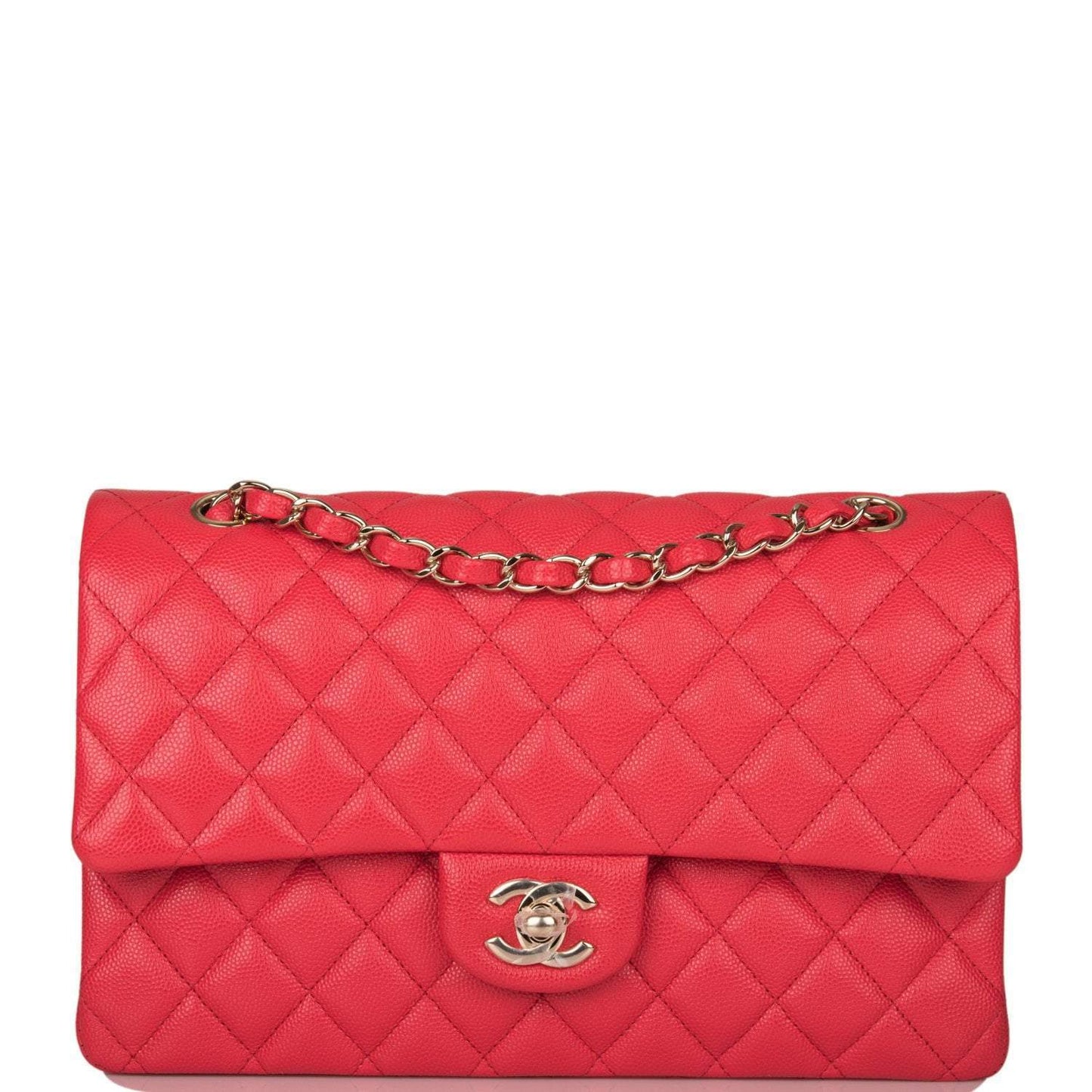 Chanel Medium Classic Double Flap Bag Pink Caviar Light Gold Hardware