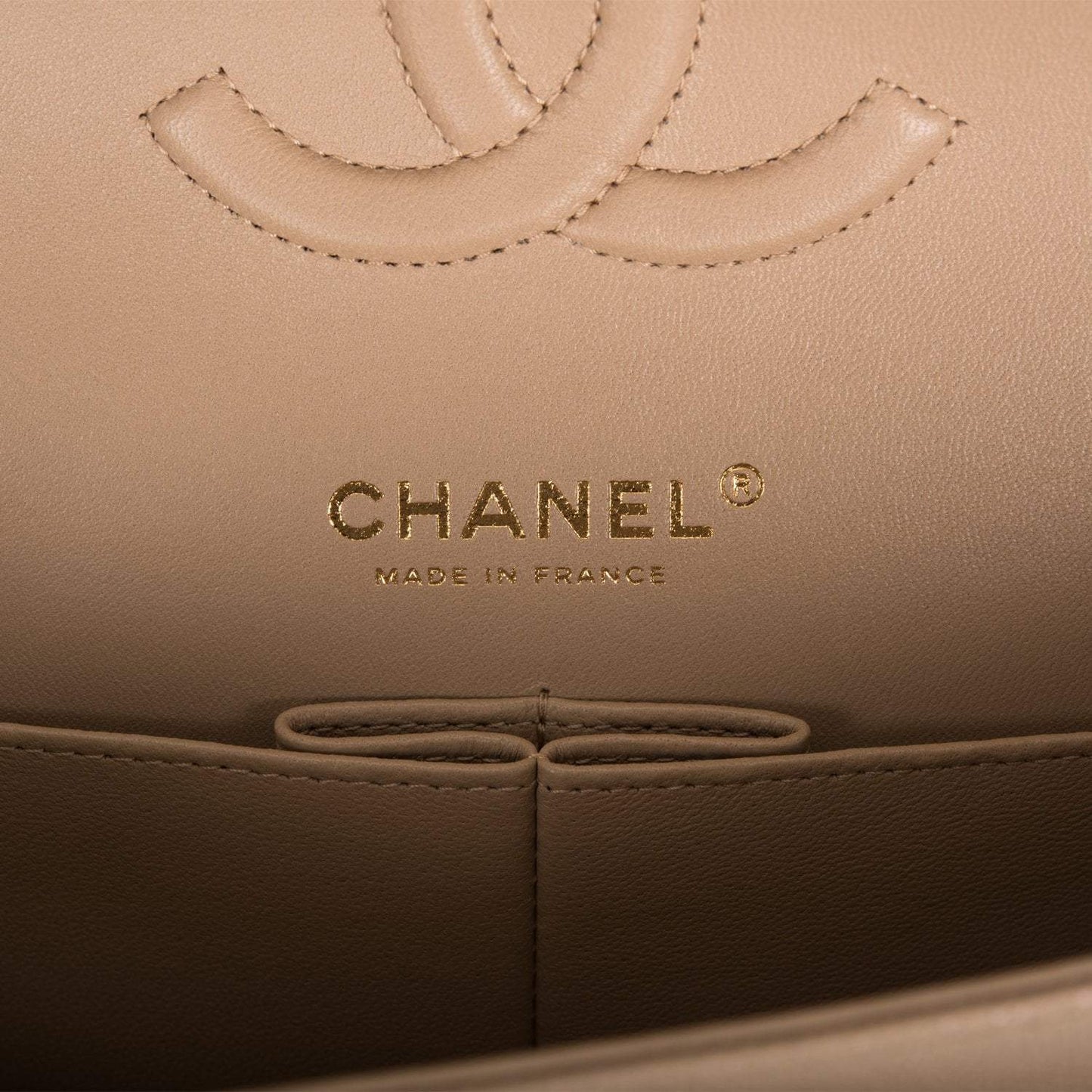 Chanel Dark Beige Iridescent Quilted Caviar Medium Classic Double Flap Bag Light Gold Hardware